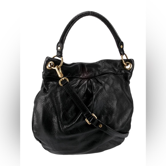 Marc Jacobs Medium Pebble Leather Black Silver Hobo Shoulder Bag Handbag Purse - Picture 3 of 8